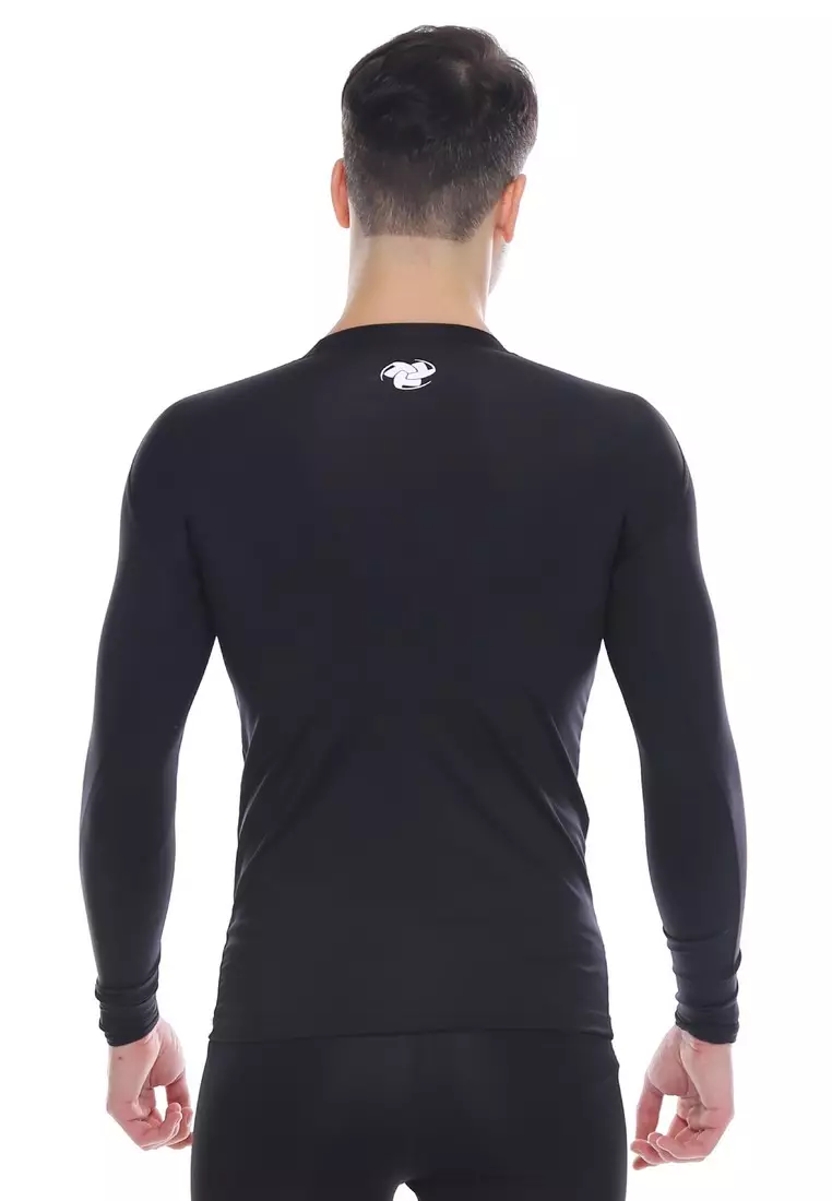 Tiento Man Baselayer Baju Ketat Manset Olahraga Pria Long Sleeve Black White Rashguard Sport Original