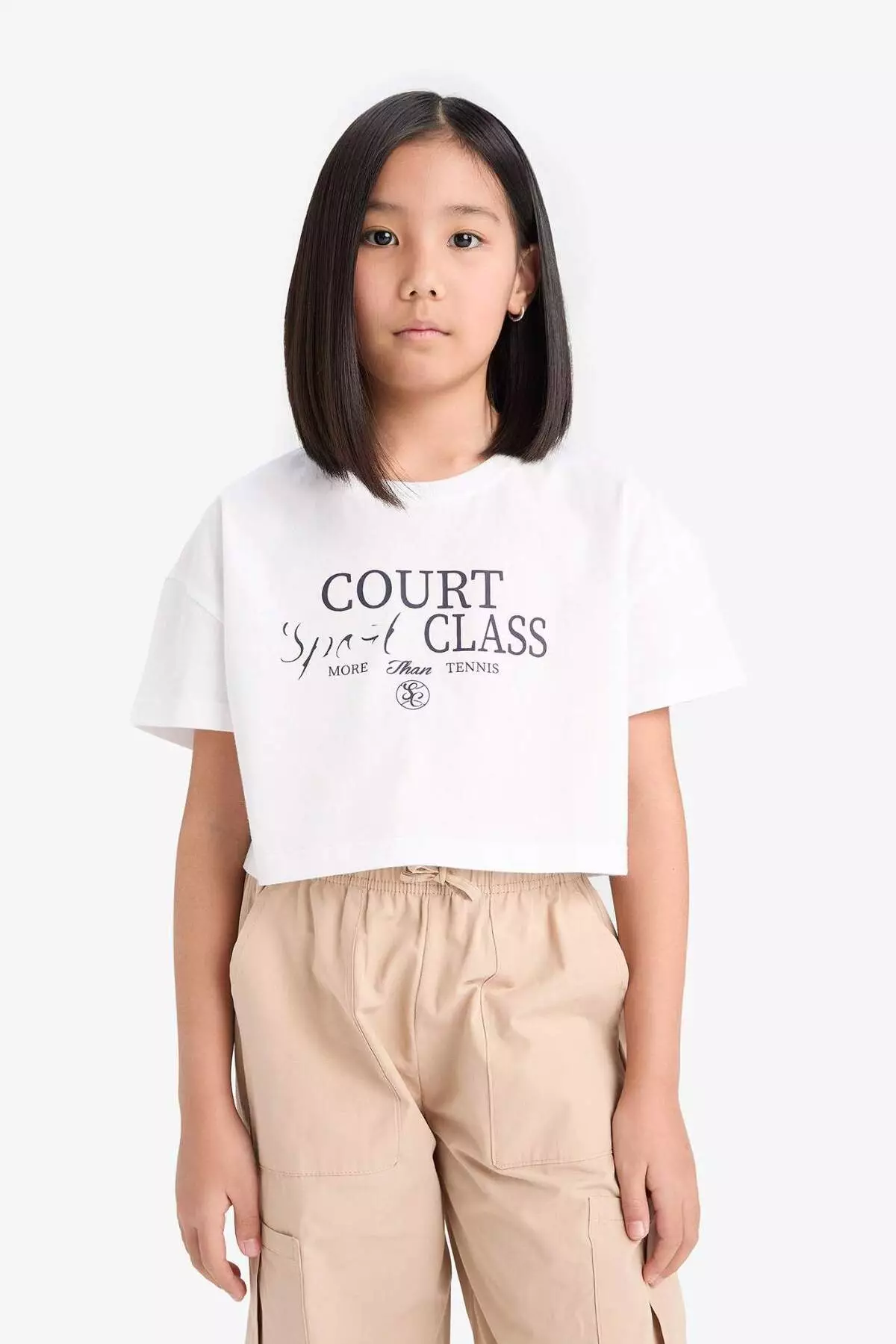 Girl's Crop Crew Neck Printed Short Sleeve T-Shirt E0385A825Sm