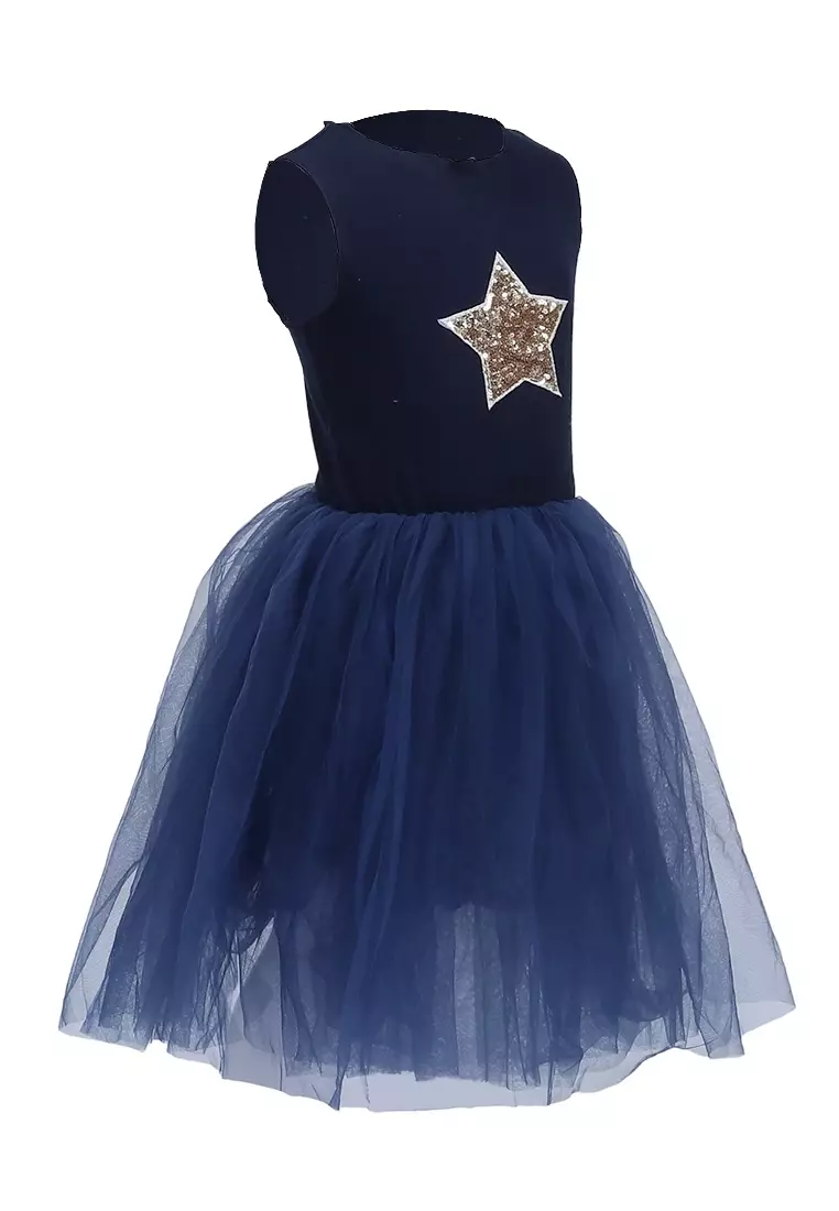Bianca Dress Anak Perempuan Motif Bintang Gaun Desain Payet Sleeveless Material Cotton ORIGINAL - Blue