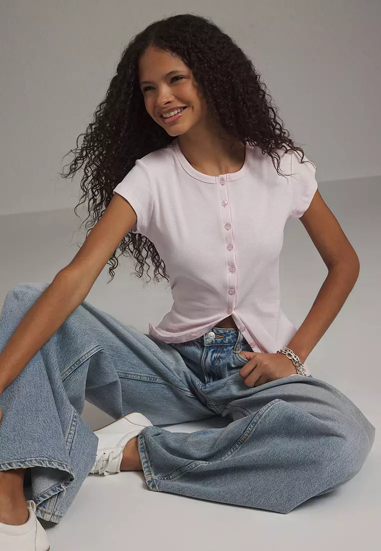 Pink Button Fitted/Body Fitted Knitted Blouse Twoss25Bz00281