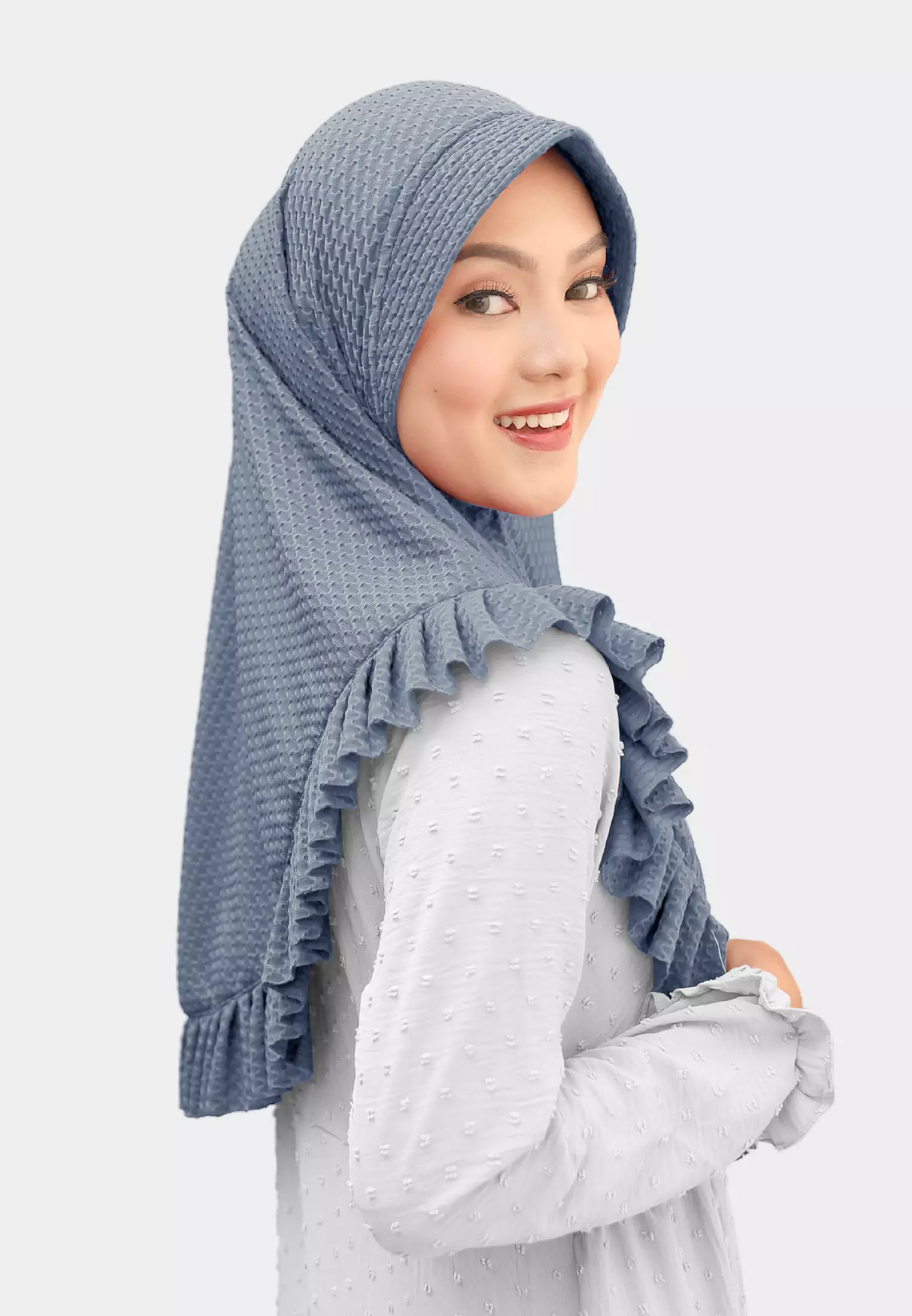 Cotton Bee - Sabeen Bergo Ruffle | Hijab Instan | Bergo Pad | Daily Hijab - Harbor Blue