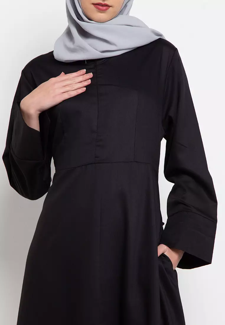 JV Hasanah Delisha Cotton Dress Black | Gamis Katun Toyobo Pita Ikat