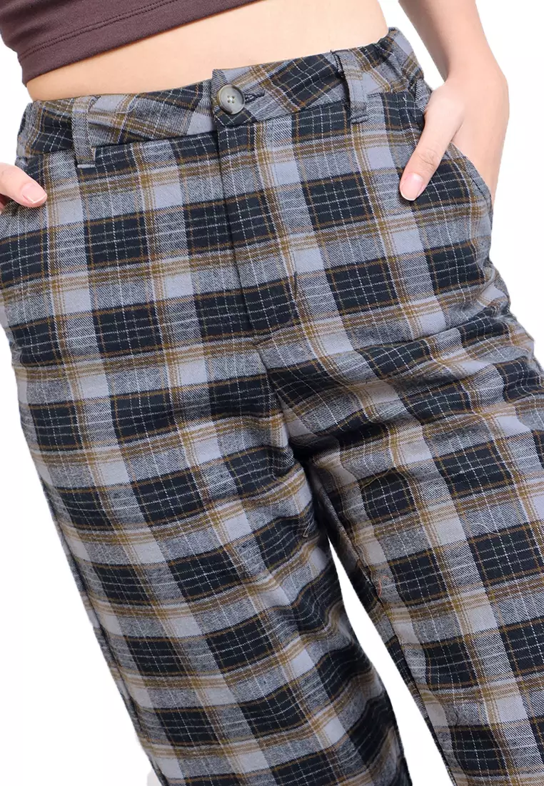 High Waisted Checkered Wide Leg Pants