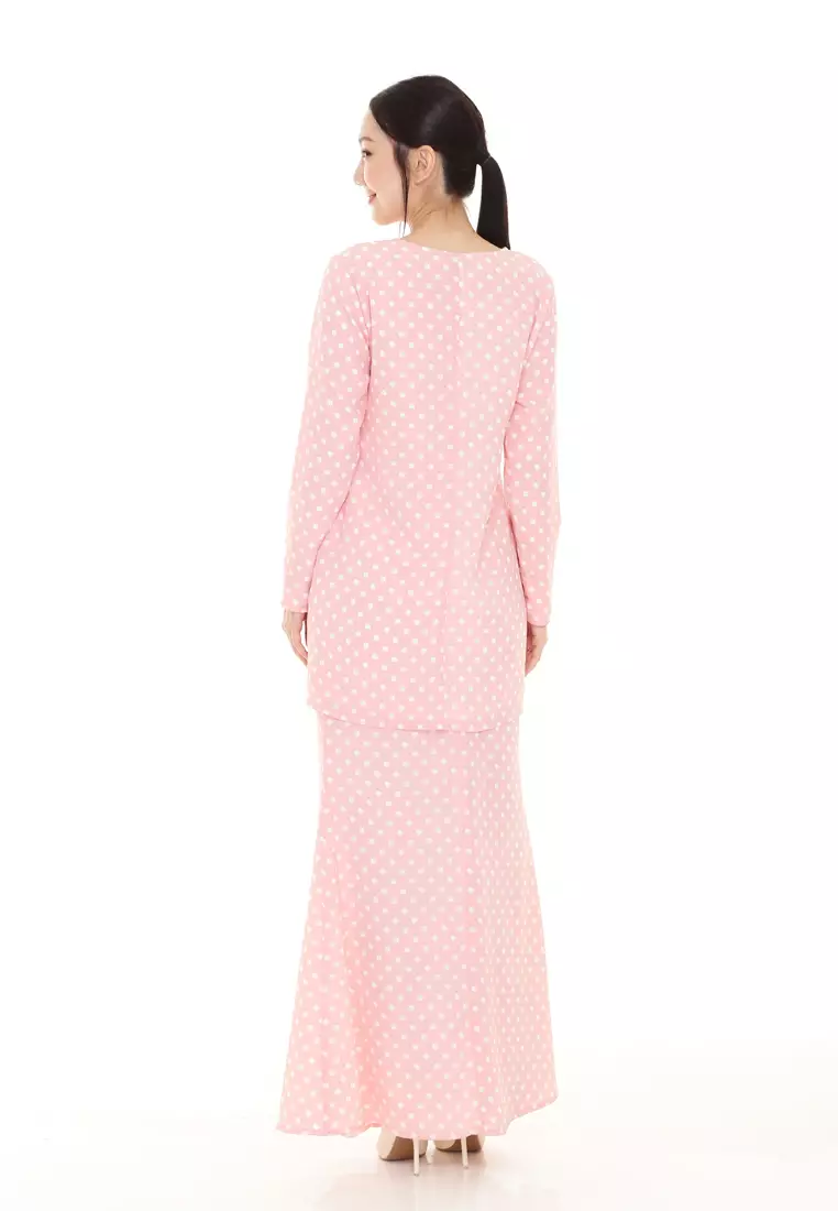 Rina Printed Kurung Modern in Soft Pink Polka Dot