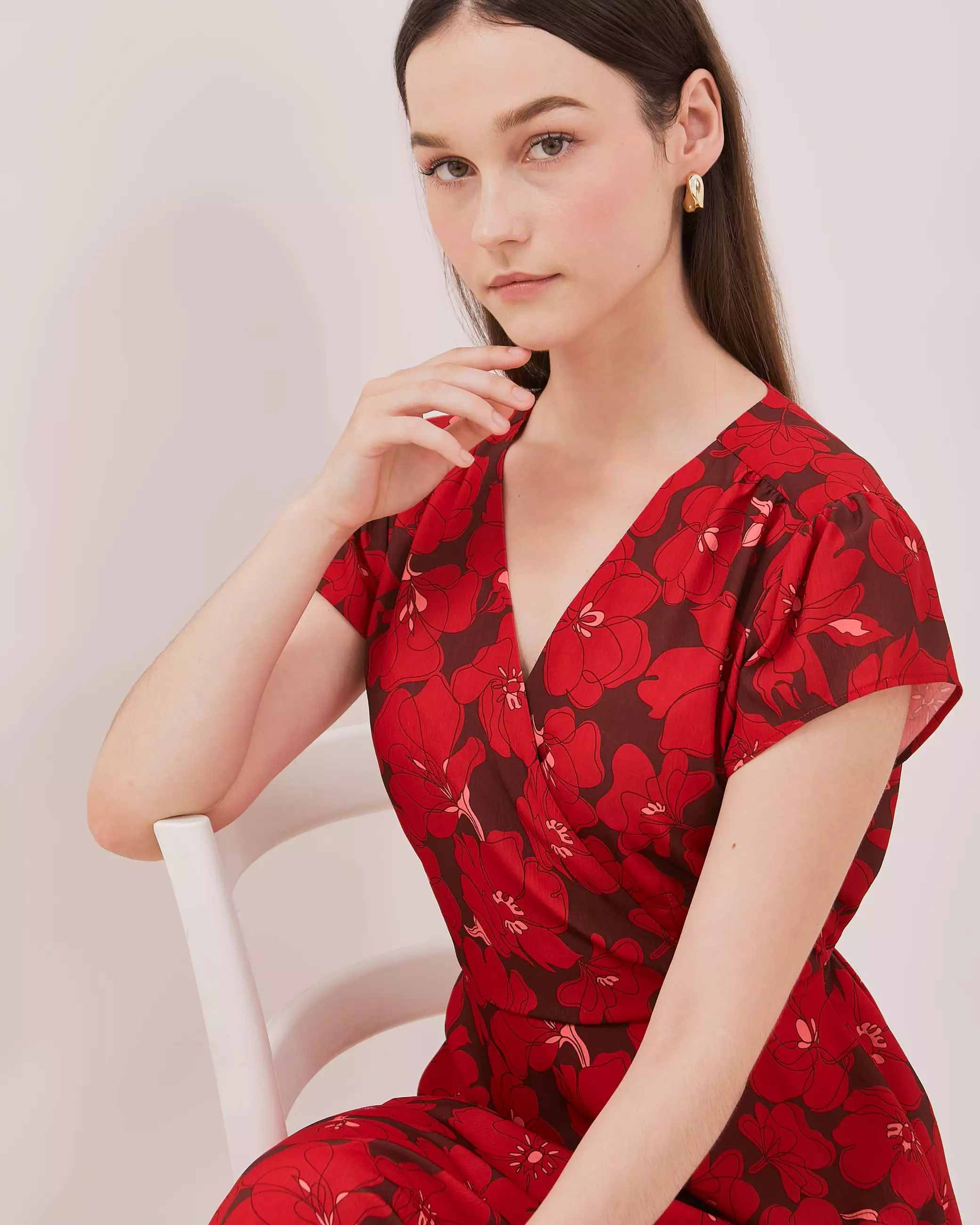 Urban Exchange Derrys Dress Midi Dress Floral Merah Warna Red