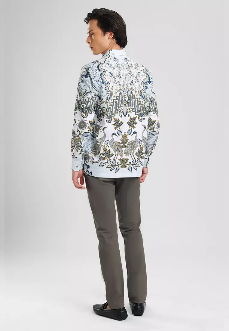 MANZONE - Kemeja Batik Lengan Panjang Pria Wisanggeni Modern Fit - Beige Warna Beige
