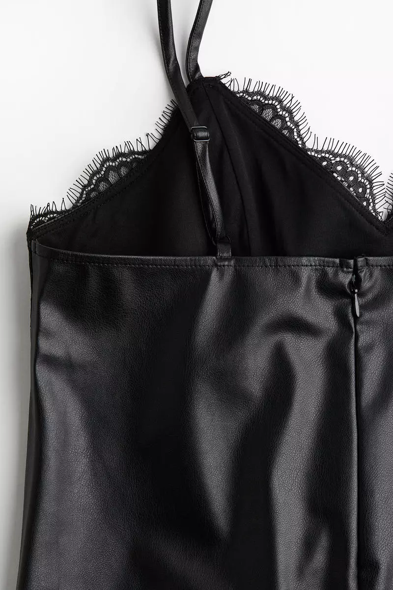 Coated lace-trimmed strappy dress