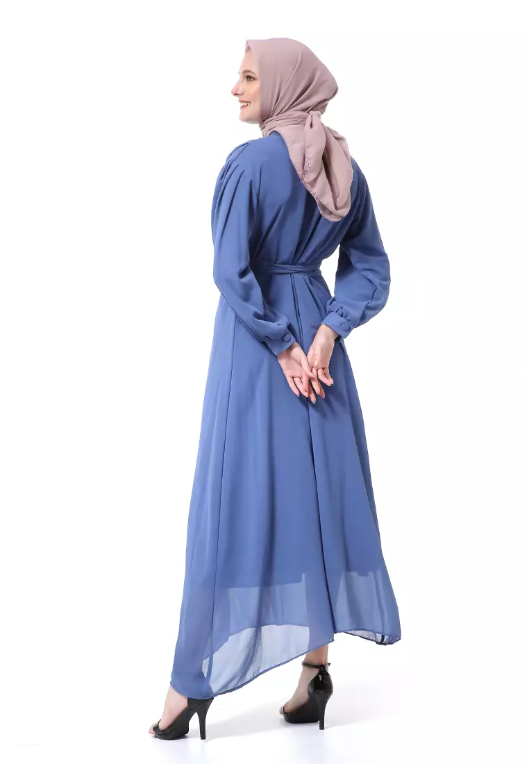 Alika Gamis Dress Long Sleeve Wanita Muslimah High Quality Premium - Blue