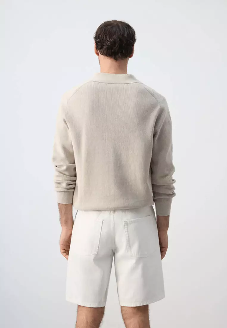 100% Cotton Ribbed Knit Polo Shirt