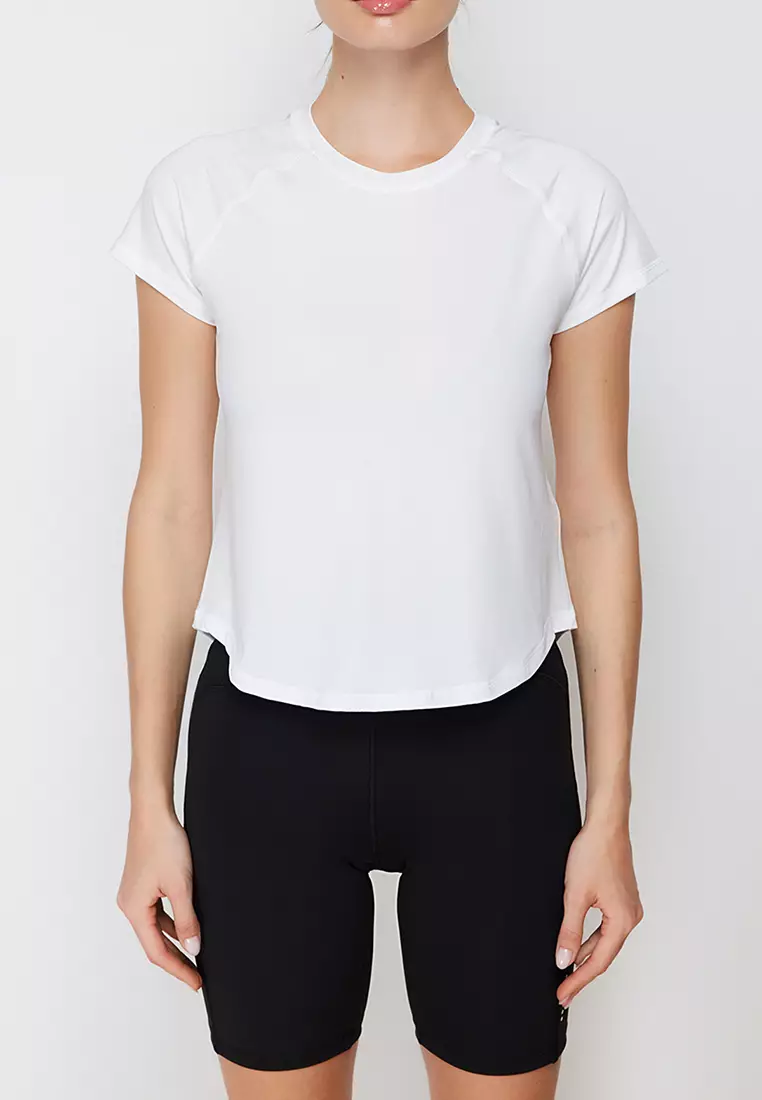 White Reflector Print Detailed Knitted Sports T-Shirt THMSS24TS00002