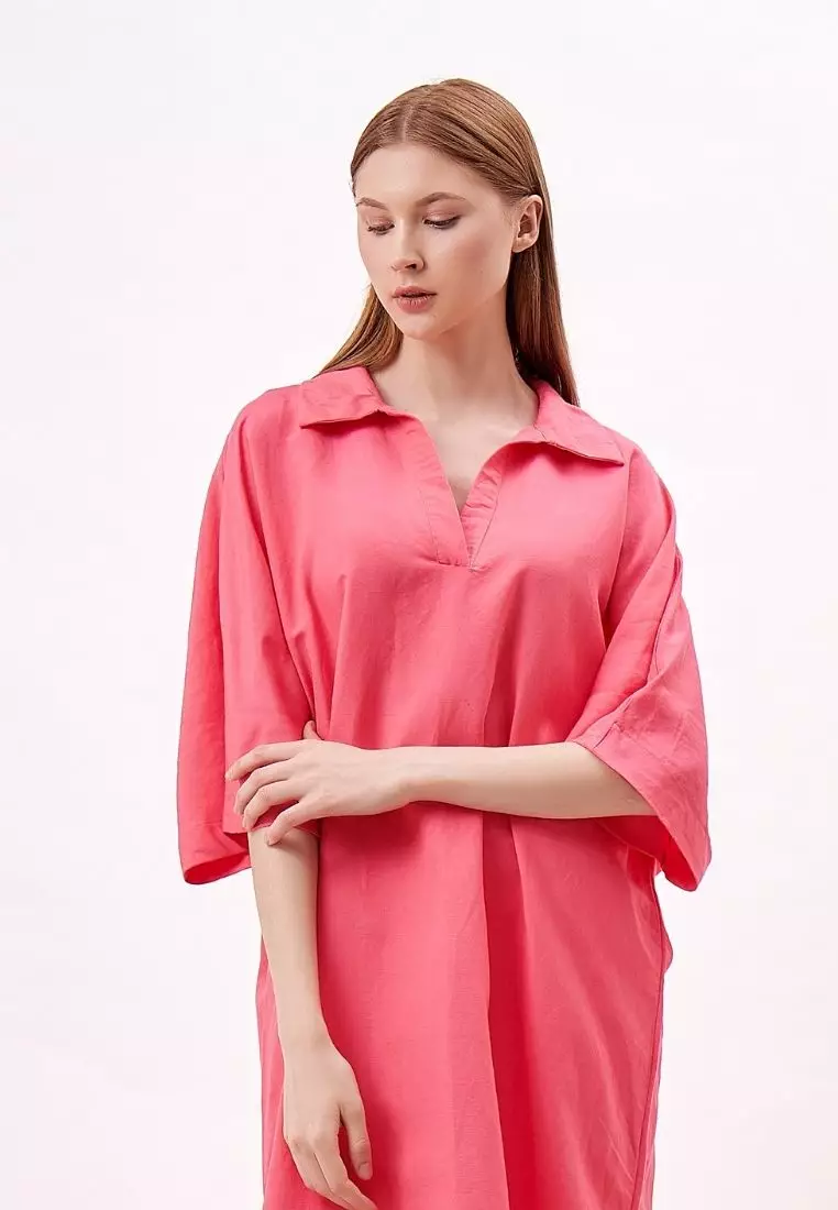 Alexandria Dress Kaftan Linen Wanita Pink | Linen Kaftan Dress Women Pink