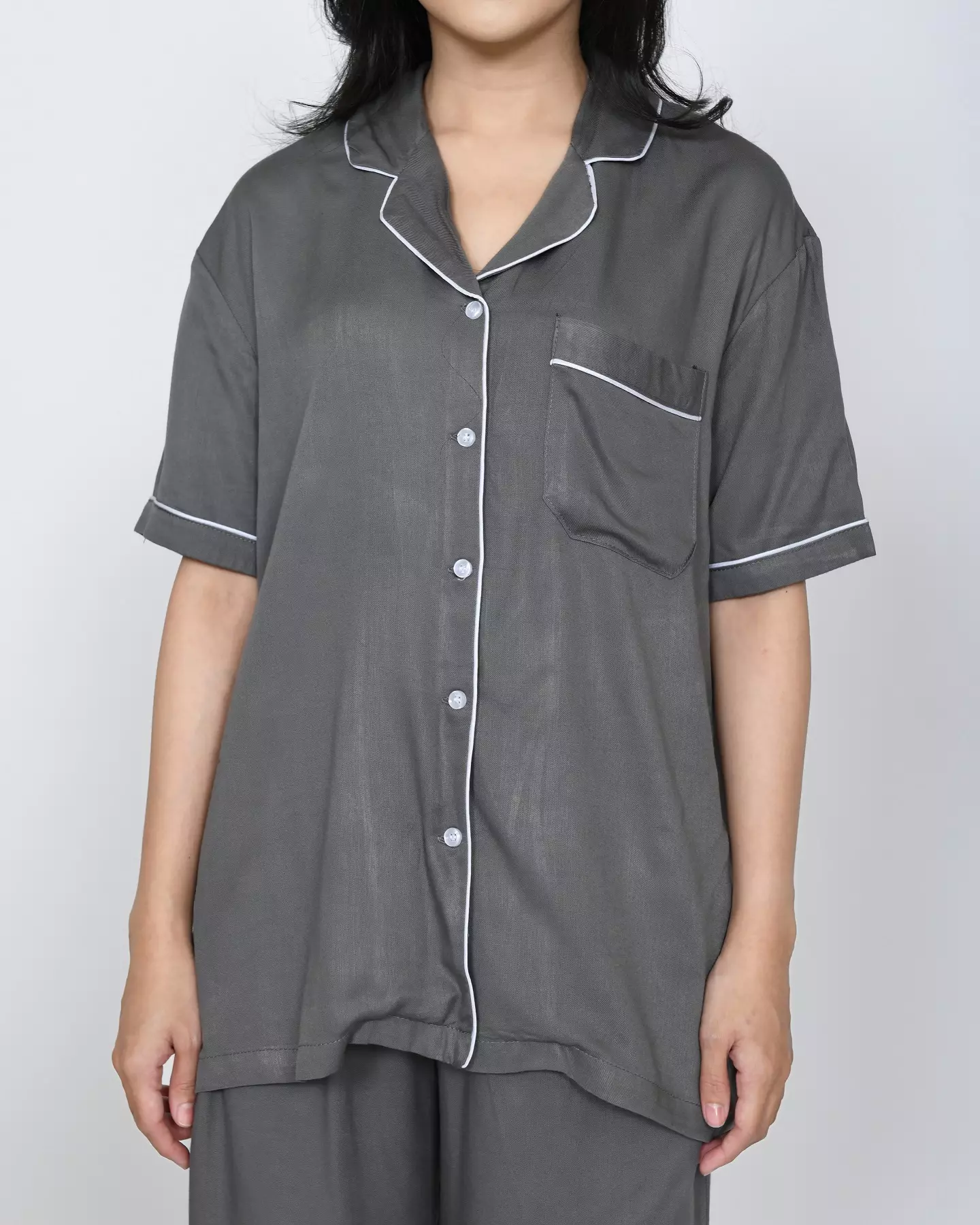 S/S COUPLE PIYAMA COTTON TENCEL Setelan Baju Tidur Pria Wanita ABU ABU