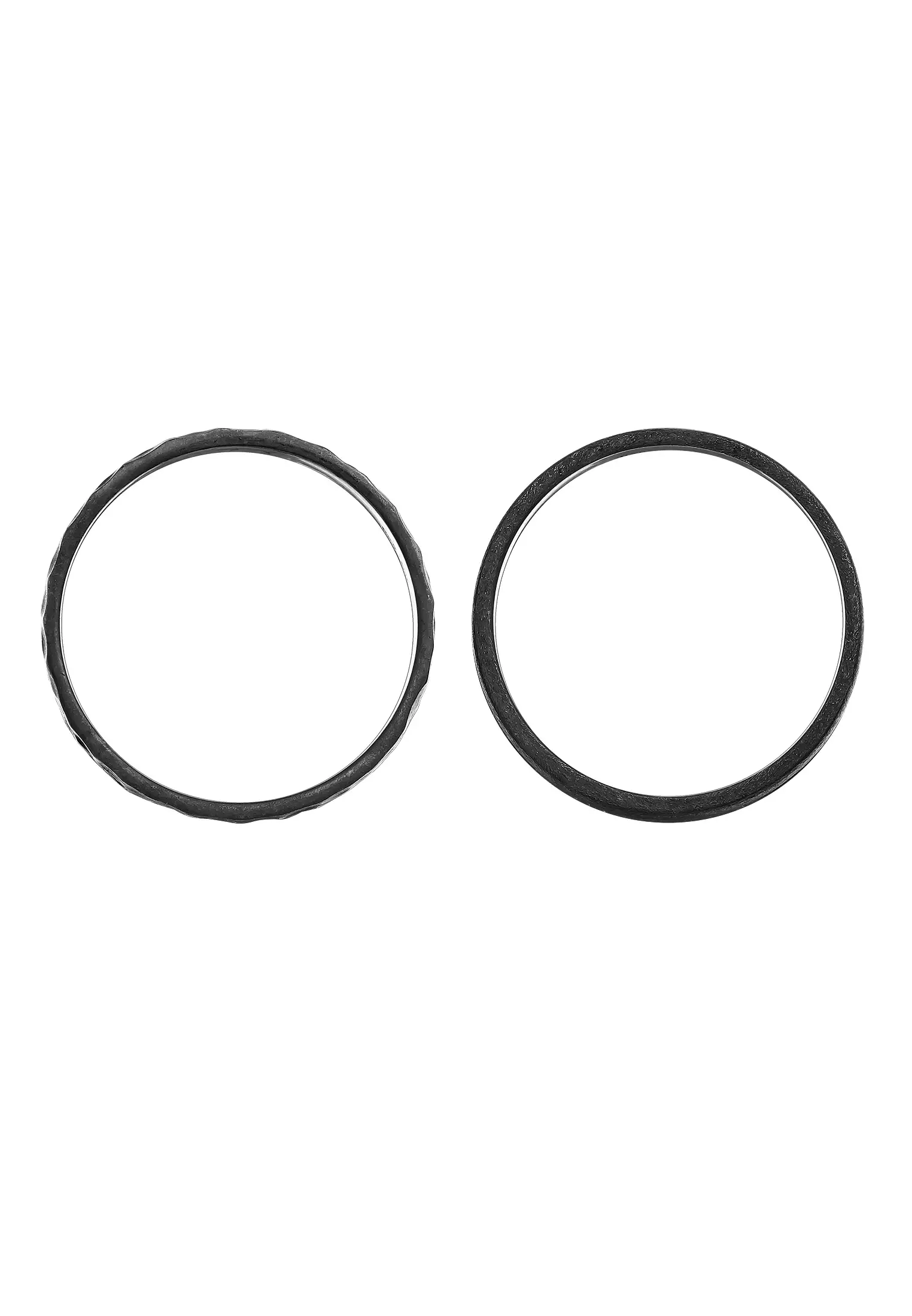 Men's Silver Hammered and Slim Band Ring Set – Oxidised