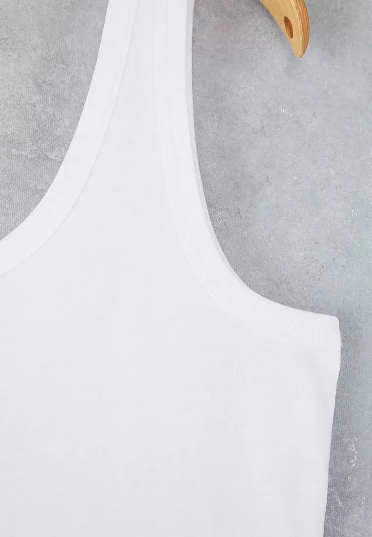 White U-Neck Soft Fabric 100% Cotton Knitted Large Size Undershirt