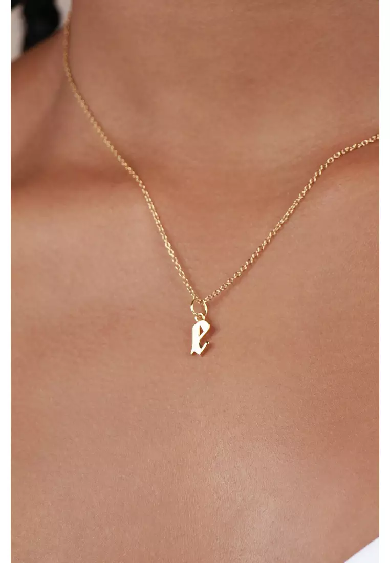 Vermeil Gothic Initial Necklace - E