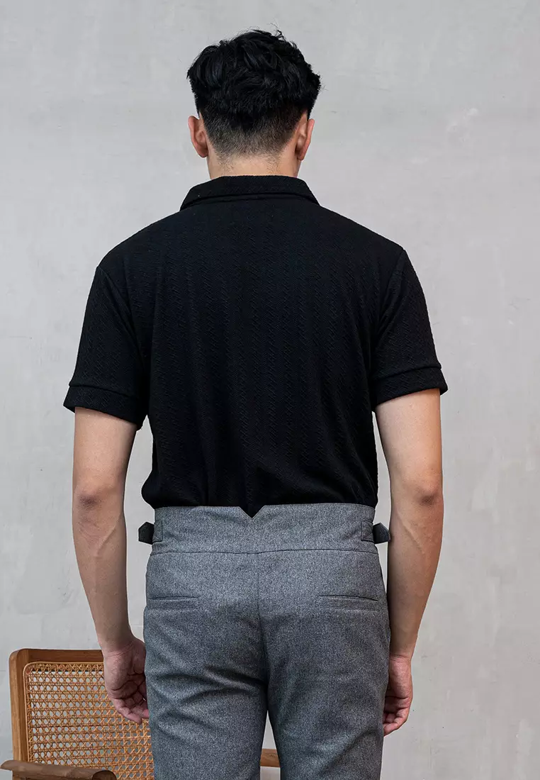 Houseofcuff Polo Shirt Rajut Stretch Lengan Pendek Pria Hitam