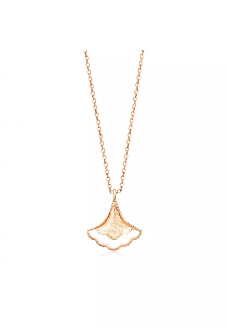 Delicate Gold 18K Rose Gold & Green Enamel Gingko Leaf Necklace for Women 92255N