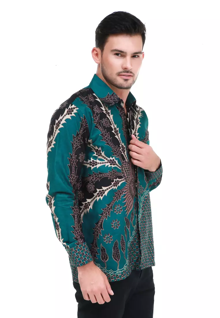 Dwan Kemeja Batik Pria Manuk Catur Atasan Formal Longsleeve Shirt Material Cotton ORIGINAL - Green