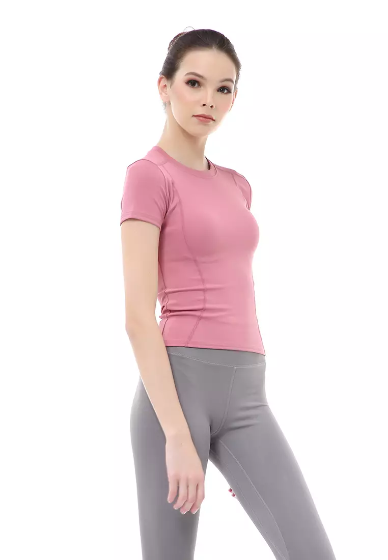 Mikayla Kaos Olahraga Wanita Simple Design Sporty T-Shirt Lengan Pendek Material Polyester ORIGINAL - Pink