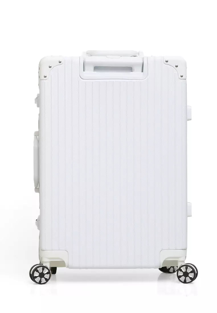 Austin Koper Unisex Classic Design Size 24 Inch Travel Bag Large Compartment TSA Lock Material Frame Alumunium Alloy ORIGINAL - White