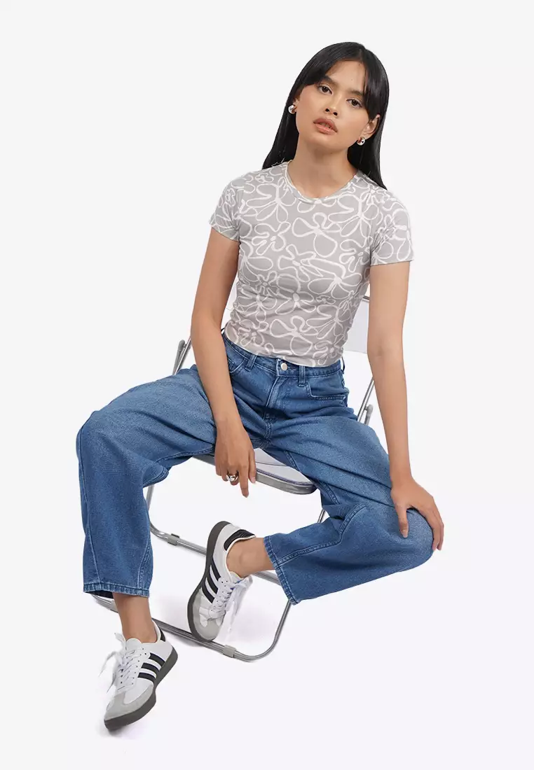 Printed Short Sleeve Crop T-Shirt