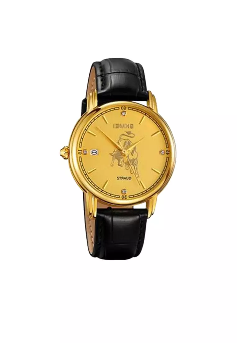 Jam Tangan Quartz Analog Shio Chinese Zodiac Waterproof 30M Kerbau ORIGINAL - Black Gold