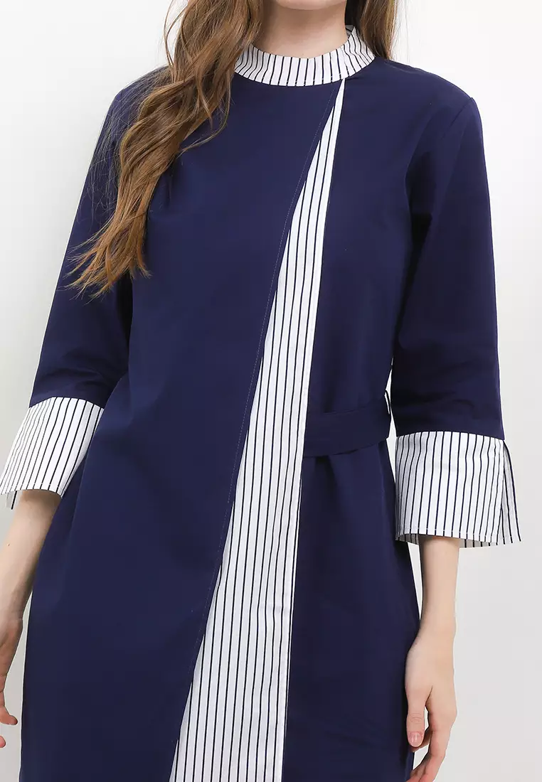 Libby Striped Dress in Navy Blue