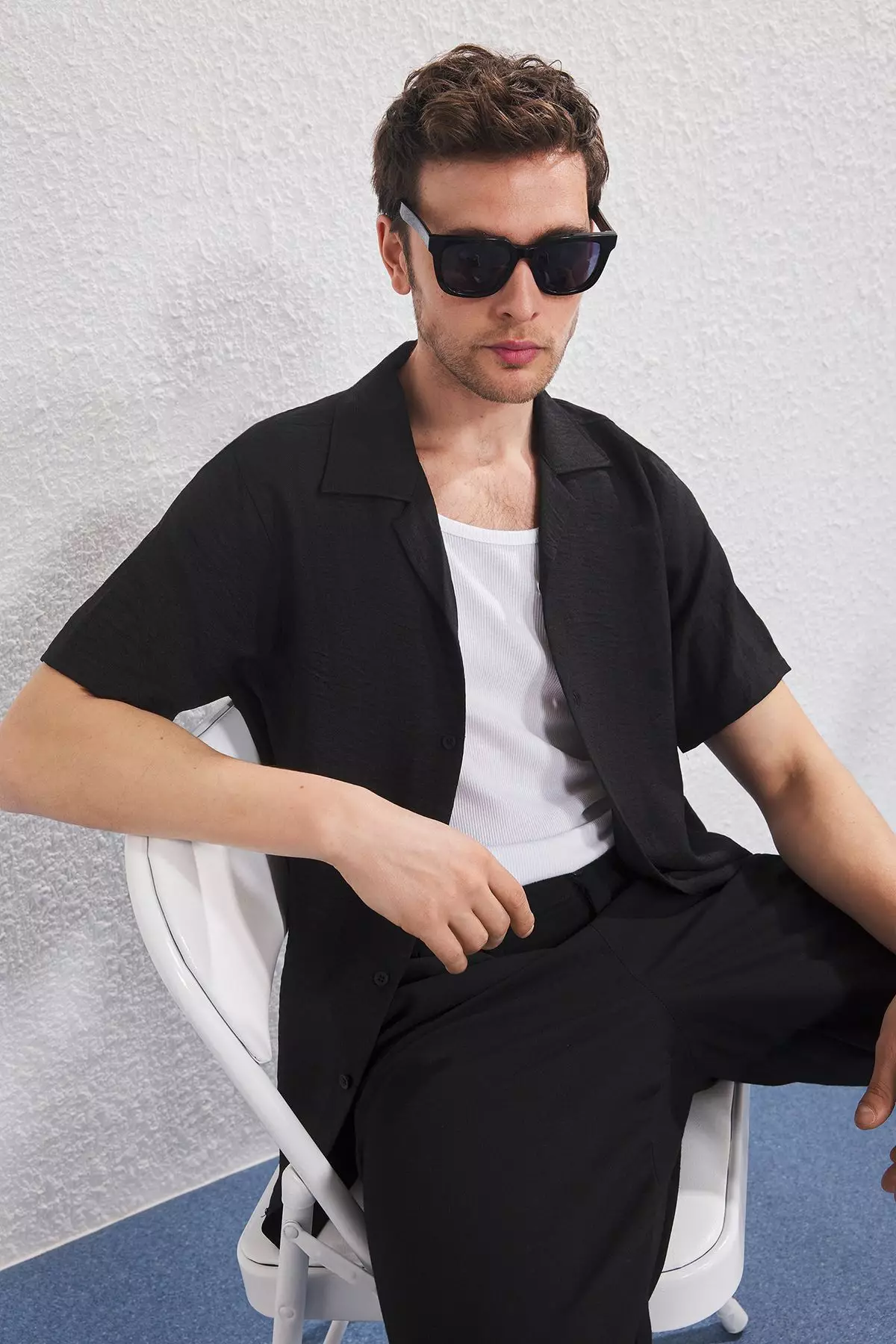 Black Regular Fit Linen Look Loose Loose Shirt TMNSS25GO00075