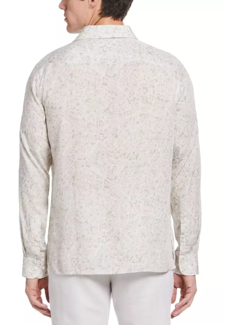 Untucked Road Map Print Long Sleeve Button-Down Shirt