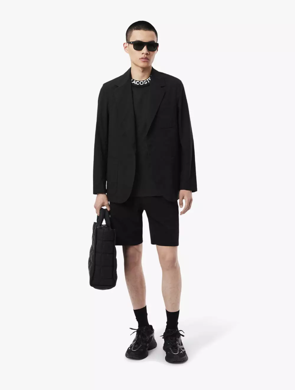 Regular Fit Jacquard Neck Stretch T-Shirt - Black