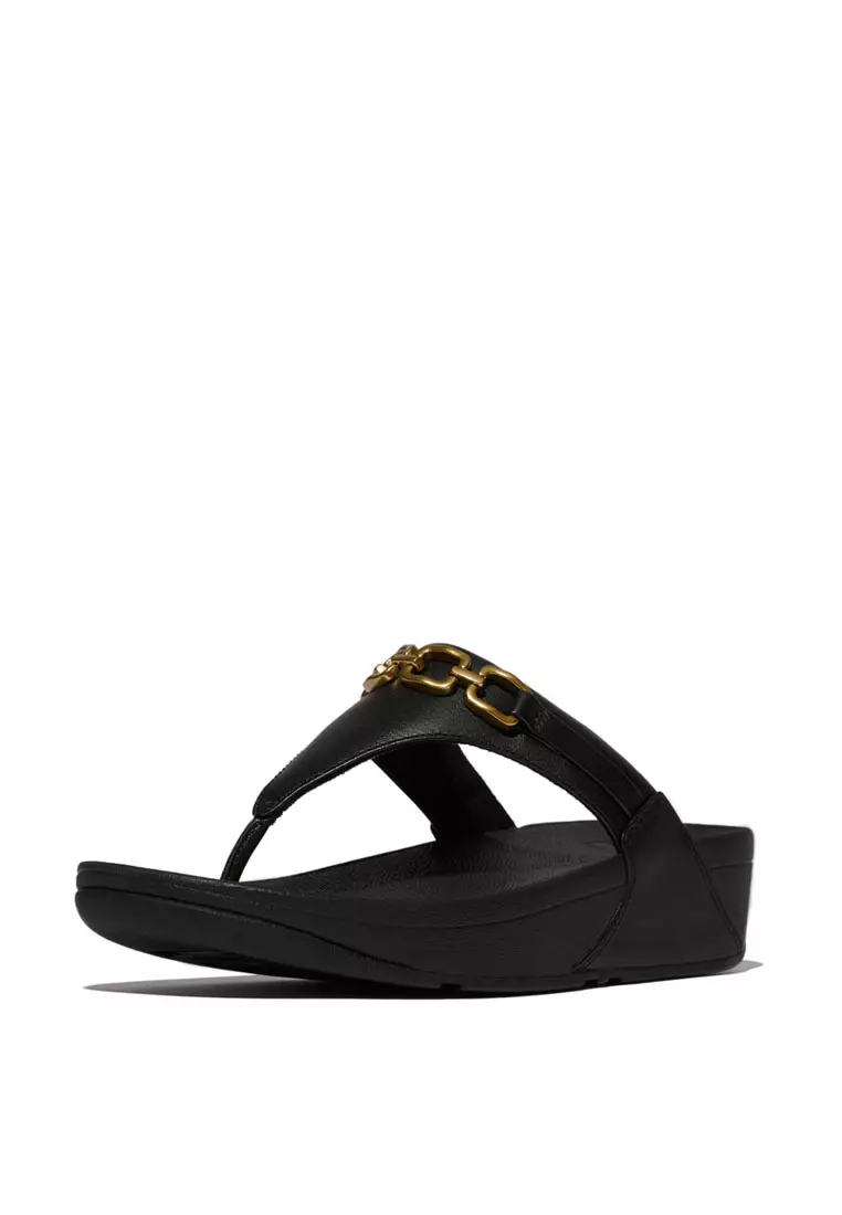 LULU Women's Square-Chain Leather Toe-Post Sandals - Black (E1I-001)