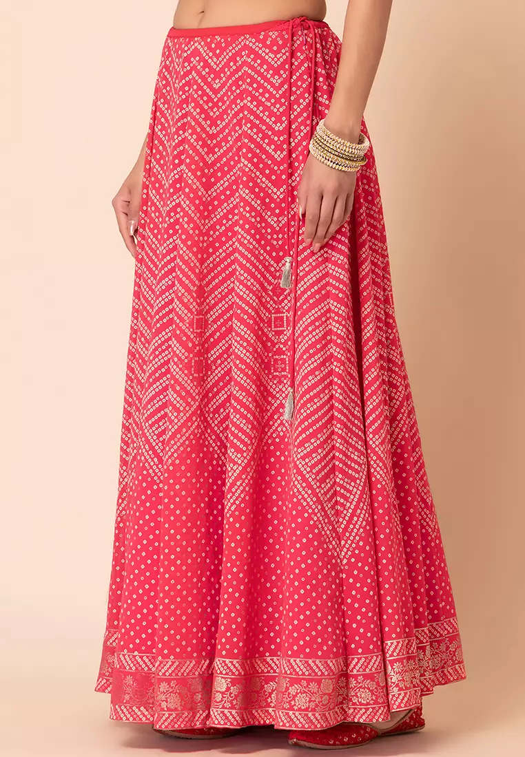 Hot Pink Bandhani Print Kalidar Lehenga Skirt