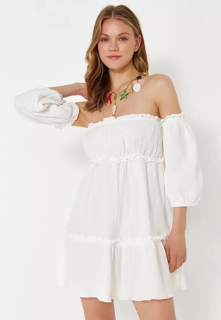 Trendyol Cotton Off Shoulder Beach Mini Dress 2025 | Buy