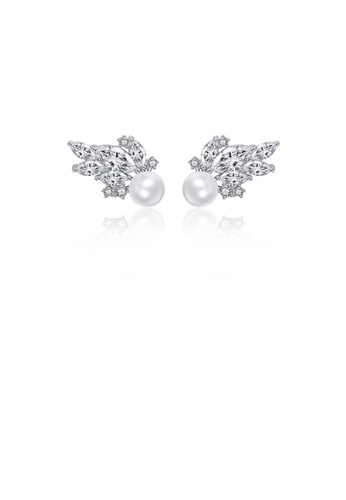 Glamorousky white Elegant Geometric Imitation Pearl Stud Earrings with Cubic Zirconia F17C5ACBE2C0C5GS_1