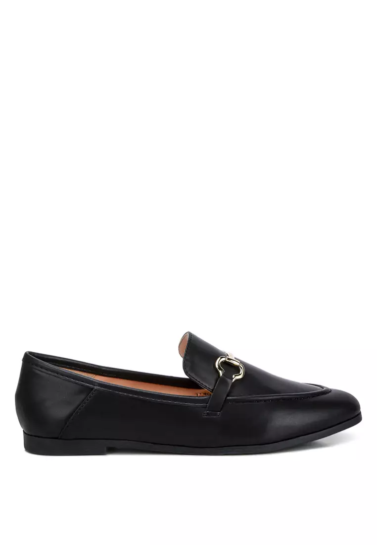 Black faux leather loafers top