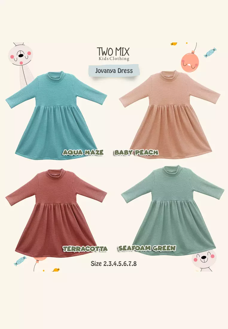 Two Mix - Dress Anak Perempuan Lucu Lengan Panjang - Baju Tunik Atasan Anak Cewek 1- 8 Tahun 4369 Terracotta