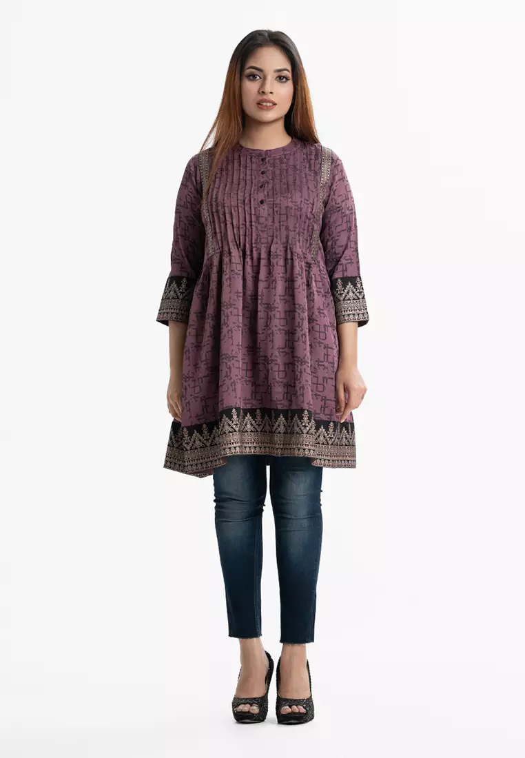 Le Reve 绉布印花 A 字形束腰外衣