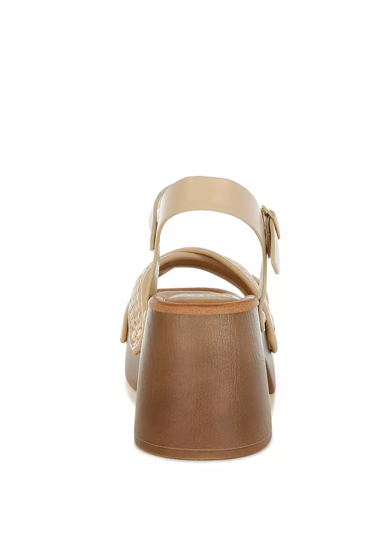 Studded Raffia Clog Sandals in Natural