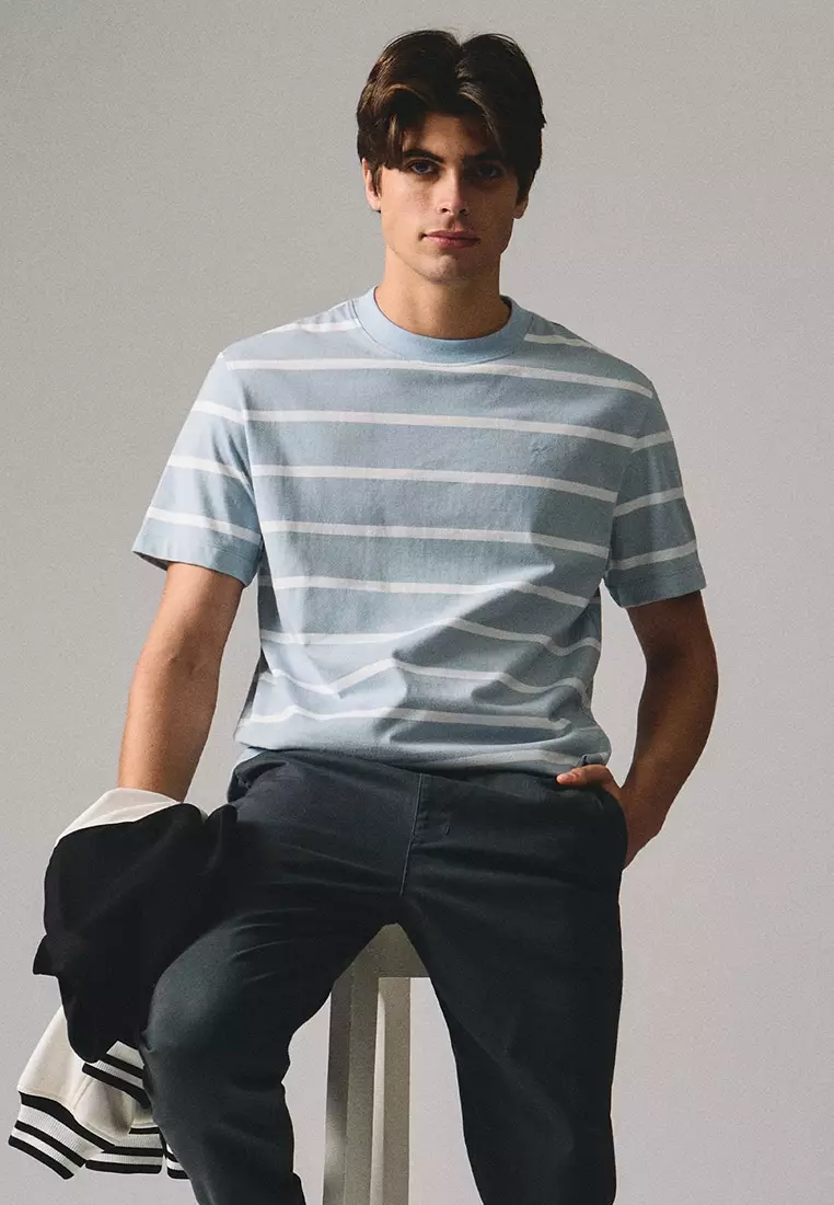 Regular Fit Basic Stripe T-Shirt In Heavy Jersey