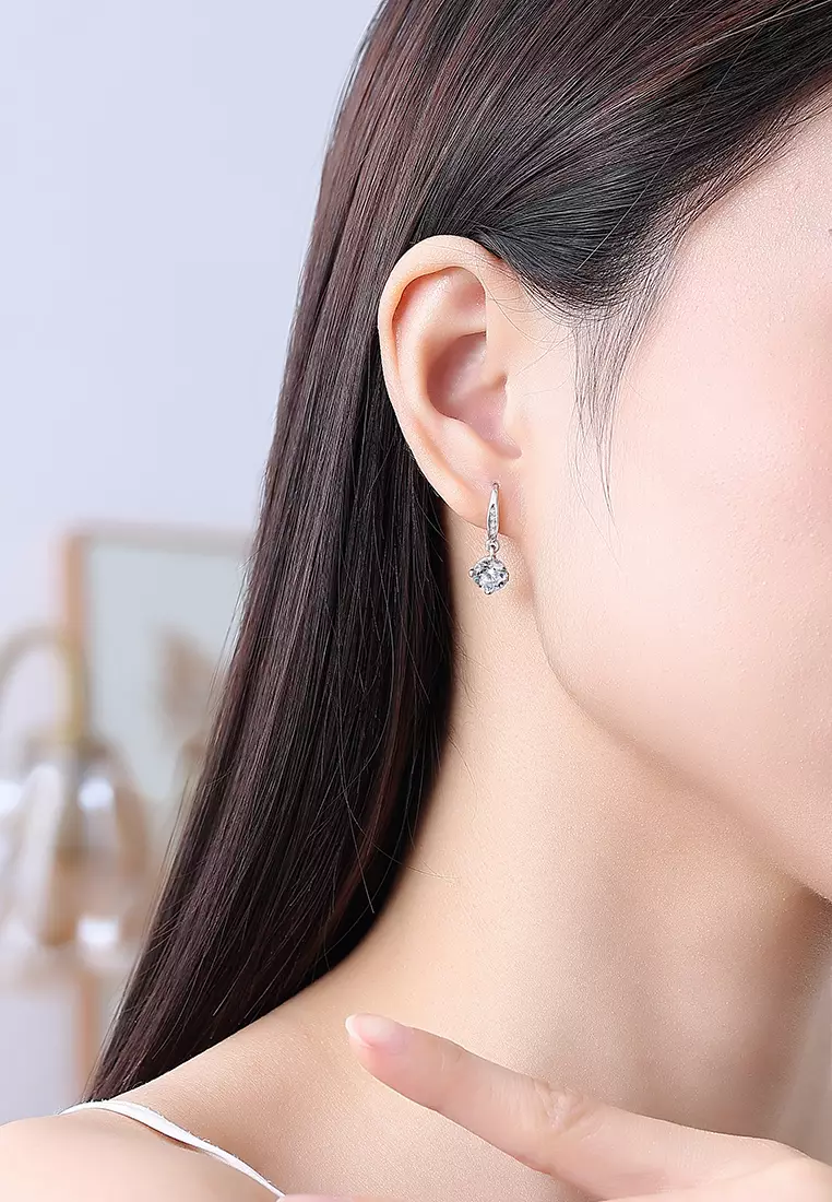 Anting Wanita Berlian Fashion Elegan Perhiasan Platinum Plated Zircon Anting Cewek Earrings E010