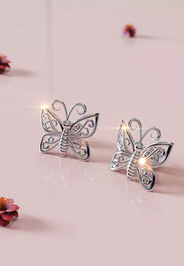 Butterfly Stud Earrings-Silver