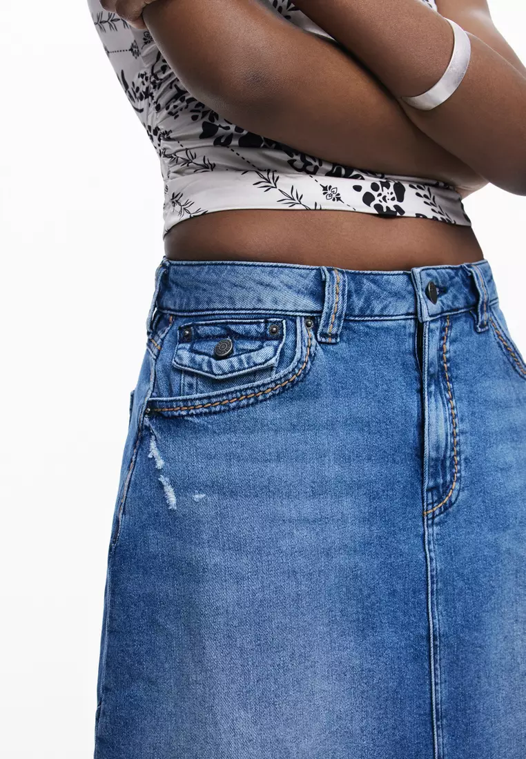 Buy Desigual Midi-length asymmetrical denim skirt 2025