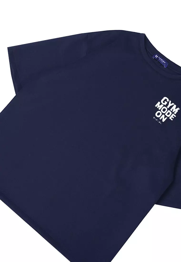 MTU61 Kaos Oversize Gym Bahan Tebal "gym mode on" navy