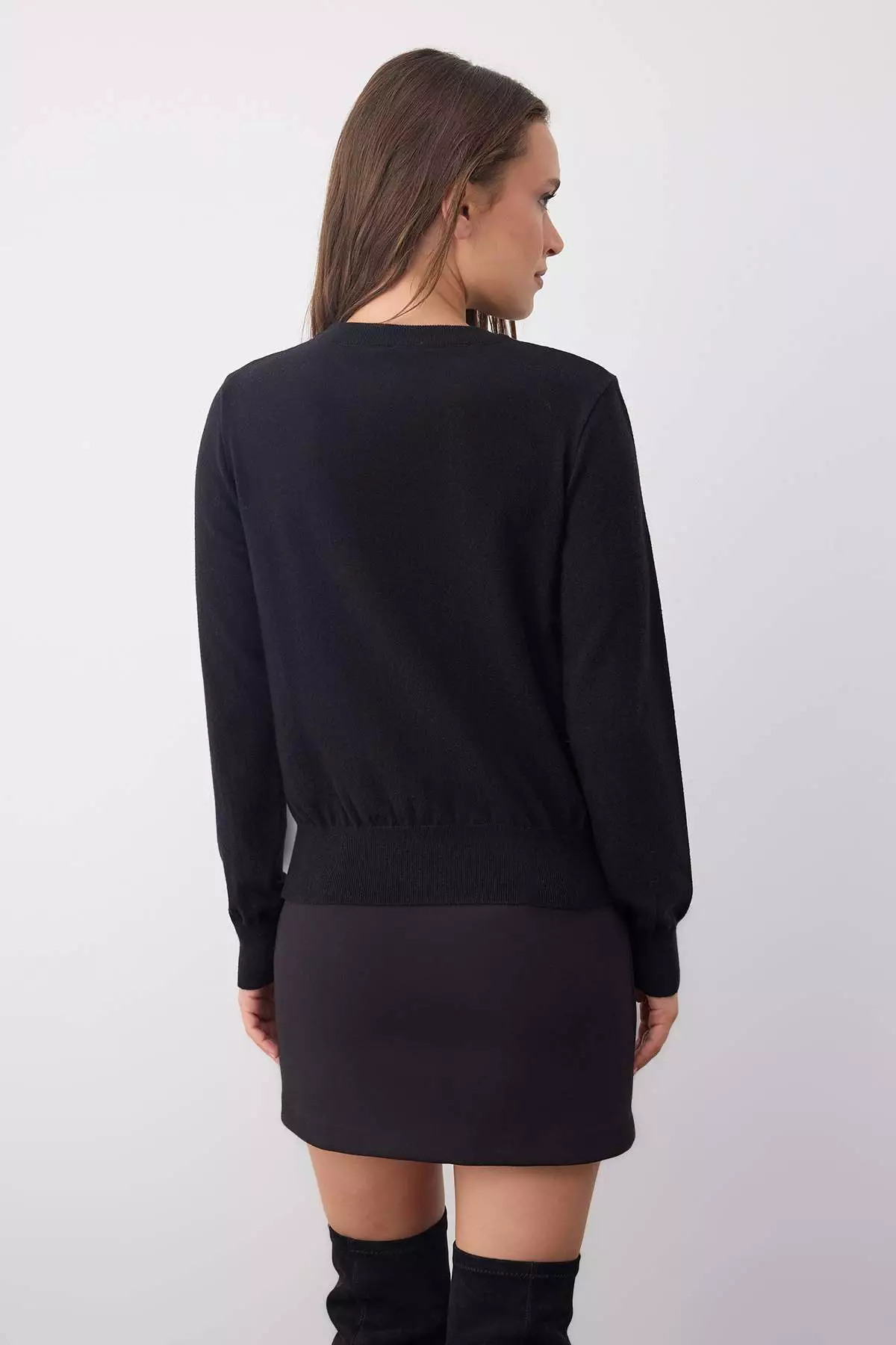 Wardrobe Essentials Black Premium Yarn/Special Yarn Basic Knit Sweater |