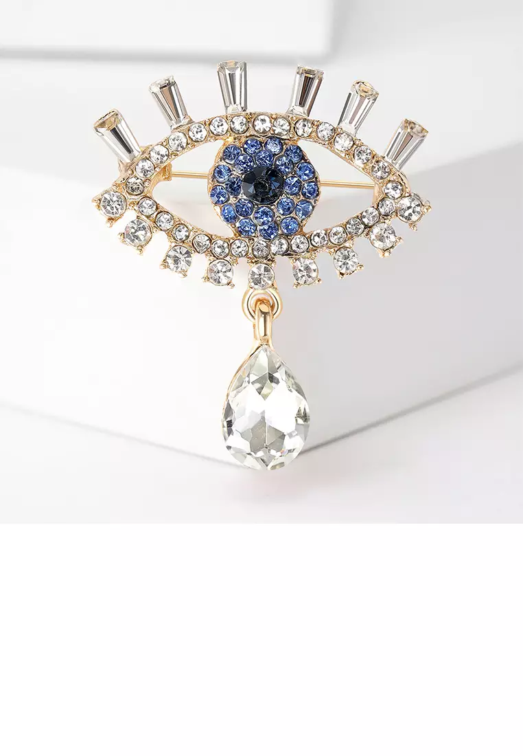 線上選購SOEOES 時尚個性藍色方晶鋯石鍍金惡魔之眼胸針| ZALORA 台灣
