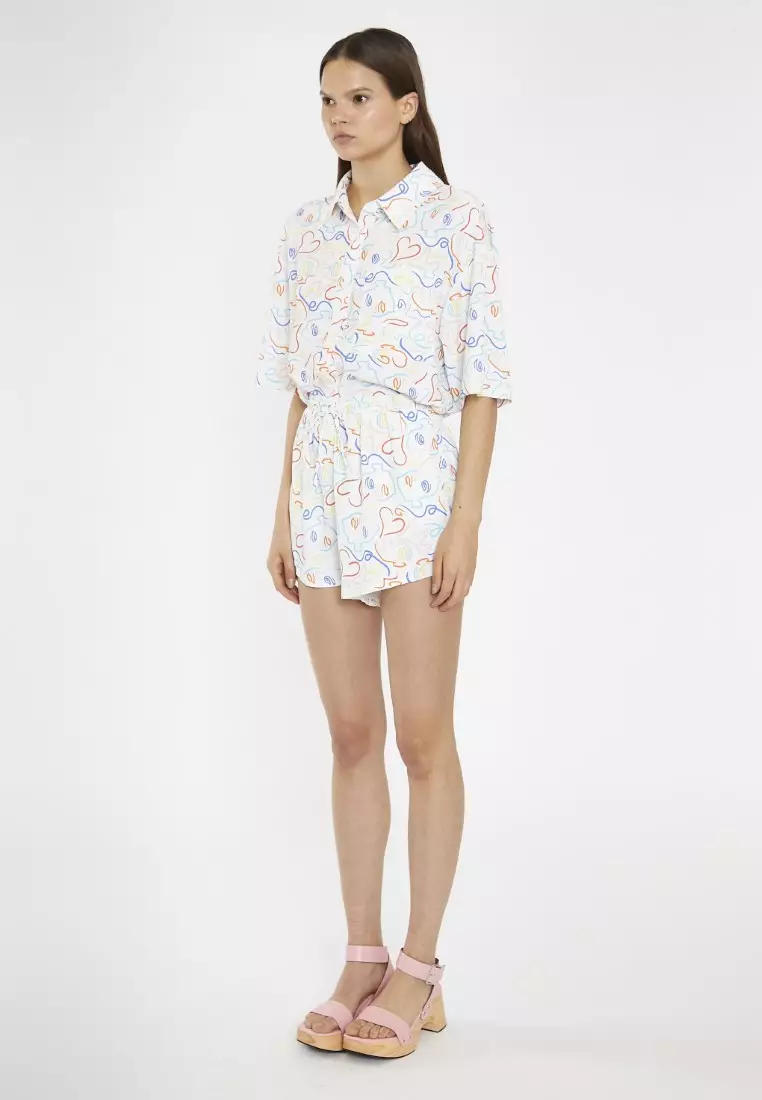 Rainbow Face Print Loose Fit High Waisted Shorts