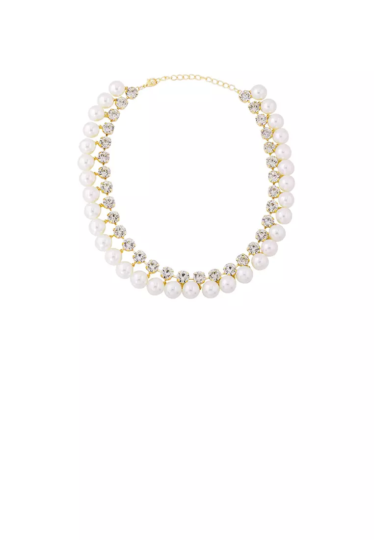 White pearl necklace clearance with gold