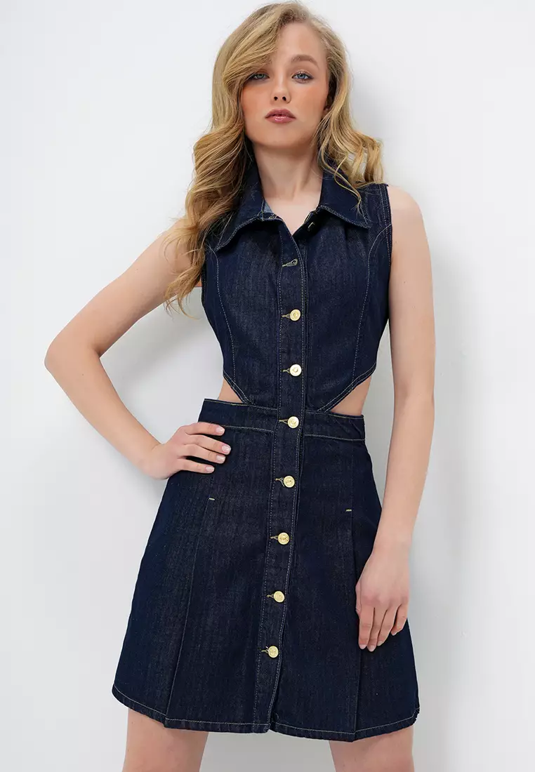 Cutout Detail Denim Dress
