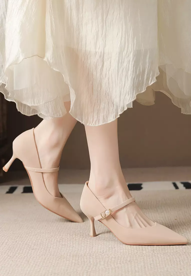 6CM Pearl Strap Satin Wedding Heels XJ3356-3