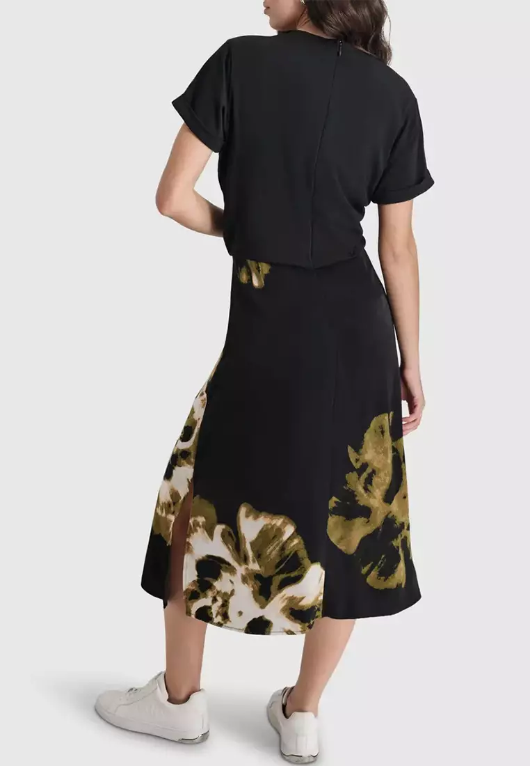 Short Sleeve Tshirt with Print Satin Slip Dress